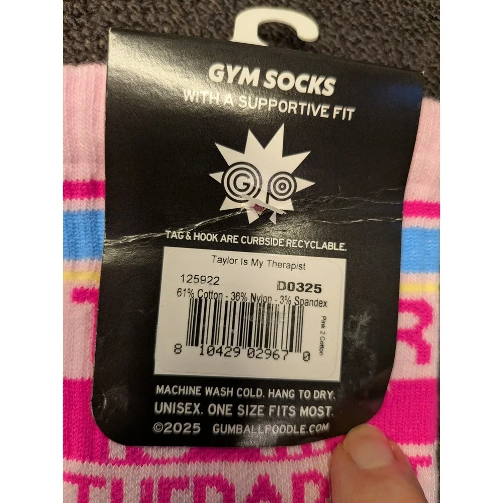 Gumball Poodle‎ Taylor Is My Therapist Socks | Swiftie Fan Merch Pink Novelty